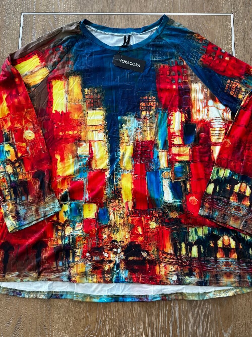 Noracora Women's Abstract City Scape All Over Print AOP Jersey Top 3XL NWT